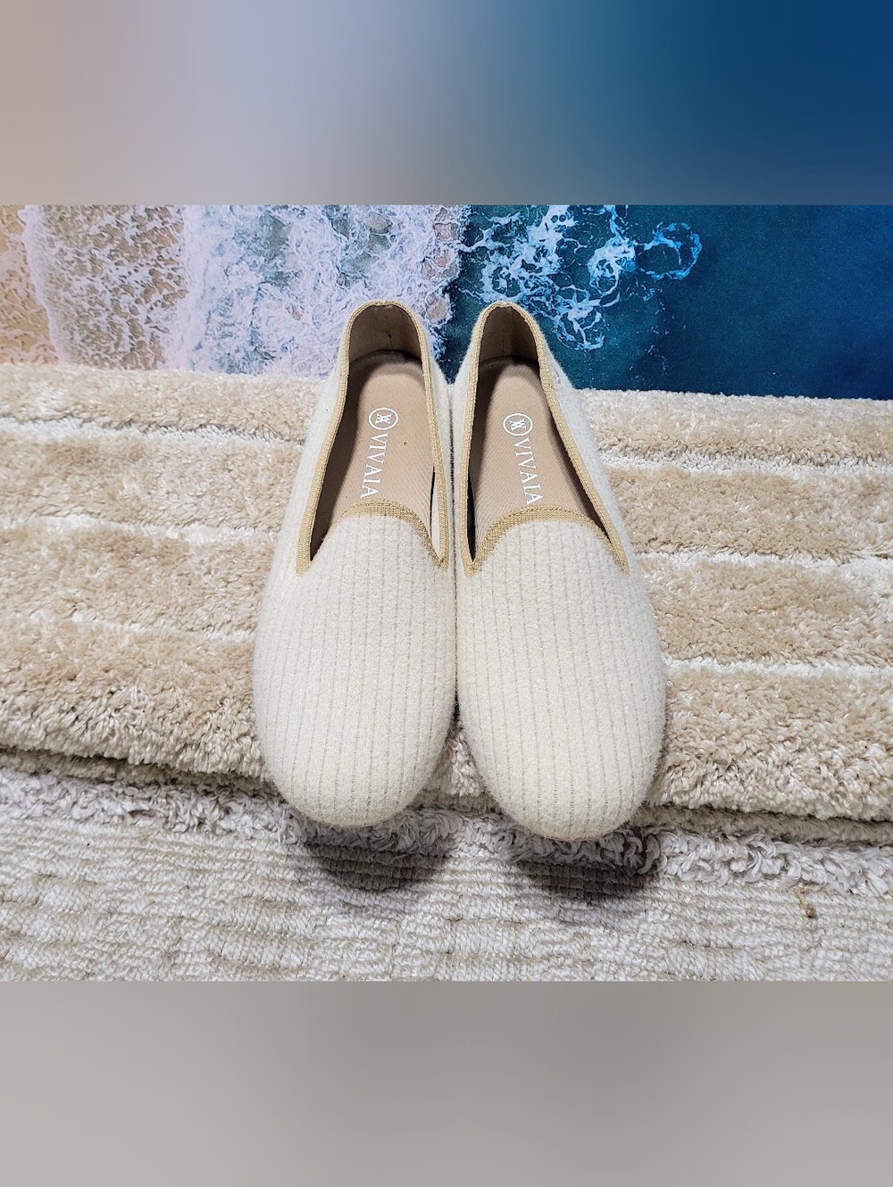 VIVAIA Cream Knit Slip-On Loafers — Lightweight Women's Flats 8